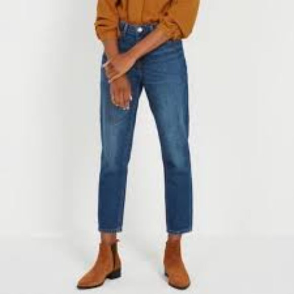 FRANK AND OAK MEDIUM WASH DENIM BILLIE RELAXED HIGH RISE CROPPED JEANS - 27 - Picture 1 of 10